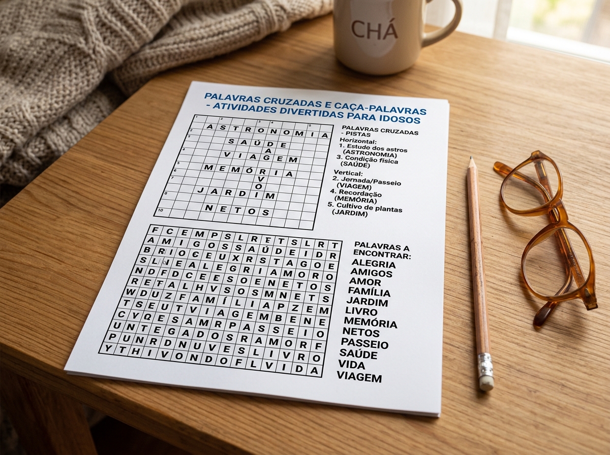 Cruzadinhas e Caça-Palavras com letras grandes para idosos